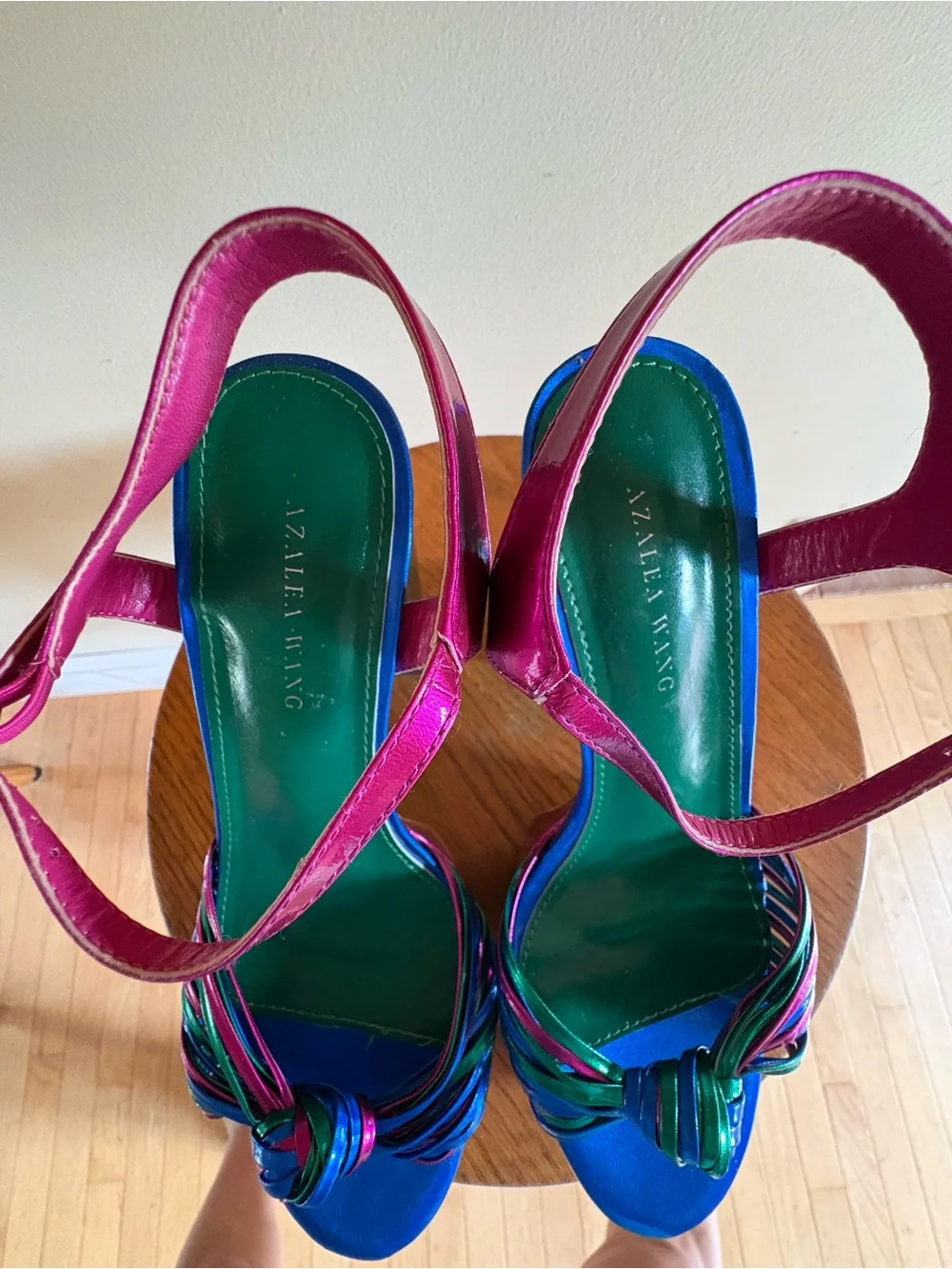 Azalea Wang Aria Multi Metallic Platform Heels Size 8 Pink Green Blue